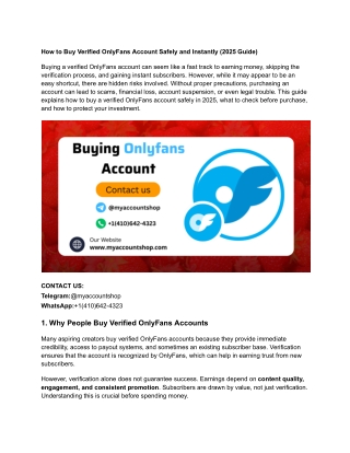 How to Buy Verified OnlyFans Account Safely and Instantly (2025 Guide)