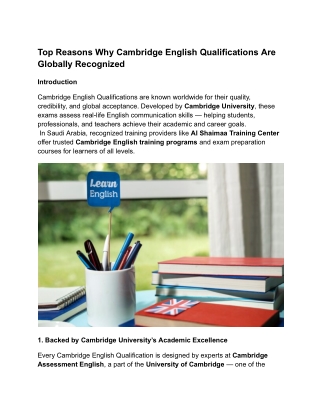 Why Cambridge English Qualifications Are Globally Recognized