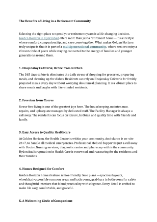 The Benefits of Living in a Retirement Community