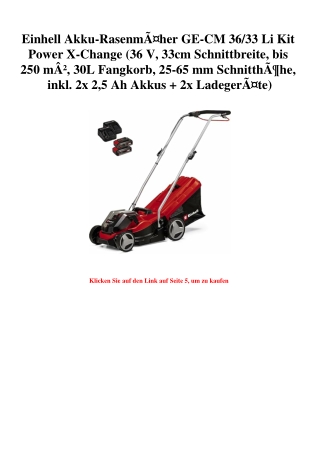 8471 Einhell Akku-RasenmÃƒÂ¤her GE-CM 36 33 Li Kit Power X-Change  36 V  33cm Schnittbreite  bis 250 mÃ‚
