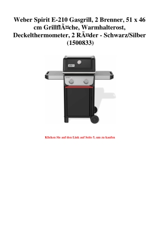 1365 Weber Spirit E-210 Gasgrill  2 Brenner  51 x 46 cm GrillflÃƒÂ¤che  Warmhalterost  Deckelthermometer