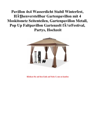 6495 Pavillon 4x4 Wasserdicht Stabil Winterfest  HÃƒÂ¶henverstellbar Gartenpavillon mit 4 Moskitonetz Se