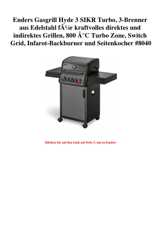 2299 Enders Gasgrill Hyde 3 SIKR Turbo  3-Brenner aus Edelstahl fÃƒÂ¼r kraftvolles direktes und indirekt
