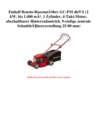 8221 Einhell Benzin-RasenmÃƒÂ¤her GC-PM 46 5 S  2 kW  bis 1.400 mÃ‚Â²  1 Zylinder  4-Takt-Motor  abschal