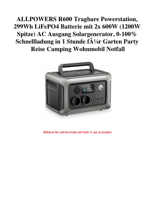 3770 ALLPOWERS R600 Tragbare Powerstation  299Wh LiFePO4 Batterie mit 2x 600W  1200W Spitze  AC Ausgang