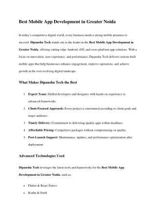 Best Mobile App Development in Greater Noida