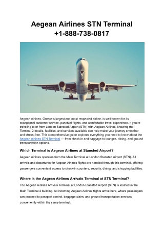 Aegean Airlines STN Terminal  1-888-738-0817
