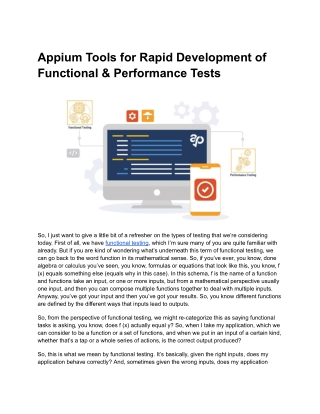 Appium Tools for Rapid Development of Functional & Performance Tests