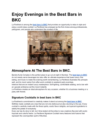 Enjoy Evenings in the Best Bars in BKC