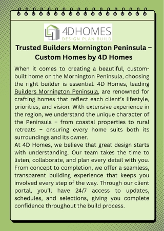 Trusted Builders Mornington Peninsula – Custom Homes by 4D Homes