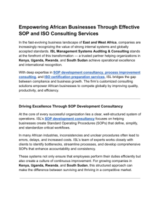 Empowering African Businesses Through Effective SOP and ISO Consulting Services