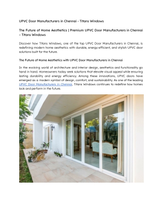 BEST UPVC Door Manufacturers in Chennai - Titans Windows