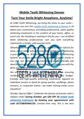 Mobile Teeth Whitening Denver – Turn Your Smile Bright Anywhere, Anytime