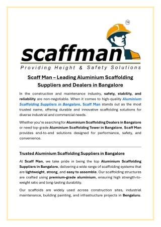 Scaff Man  Leading Aluminium Scaffolding Suppliers and Dealers in Bangalore