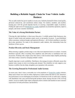Building a Reliable Supply Chain for Your Vehicle Audio Business 