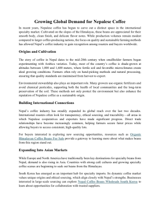 Growing Global Demand for Nepalese Coffee