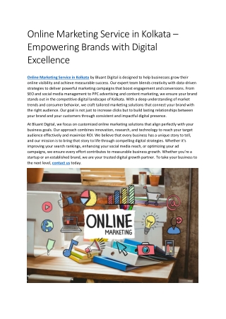 Online Marketing Service in Kolkata – Empowering Brands with Digital Excellence