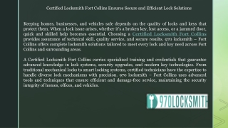 Certified Locksmith Fort Collins Ensures Secure and Efficient Lock Solutions
