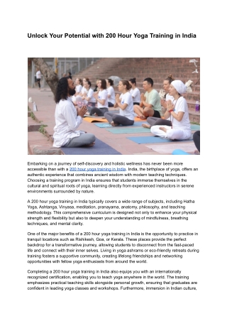 Unlock Your Potential with 200 Hour Yoga Training in India