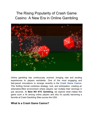 The Rising Popularity of Crash Game Casino_ A New Era in Online Gambling