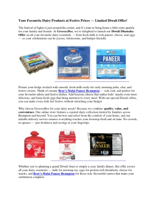 Your Favourite Dairy Products at Festive Prices — Limited Diwali Offer!