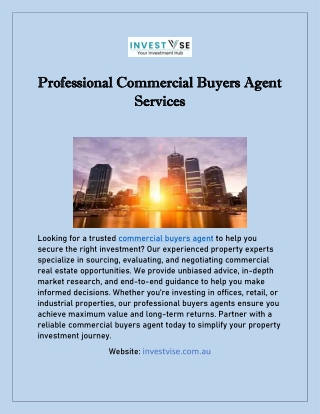 Professional Commercial Buyers Agent Services