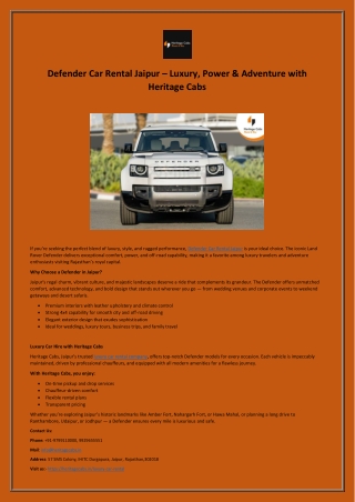 Defender Car Rental Jaipur – Luxury SUV for Weddings & Tours