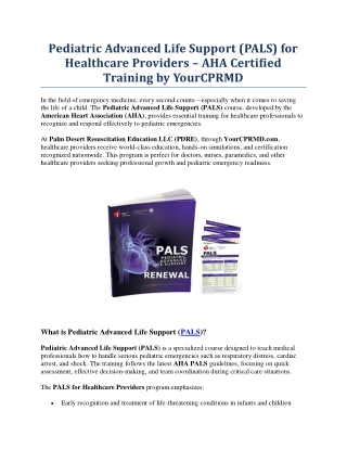 Pediatric Advanced Life Support (PALS) for Healthcare Providers