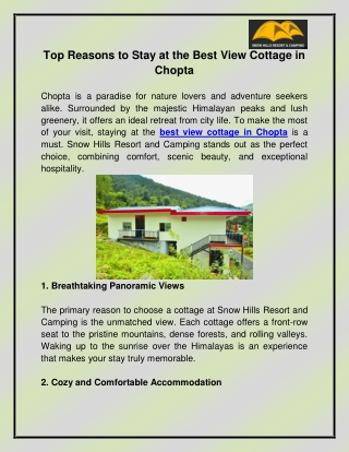 Best View cottage in Chopta