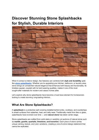 Discover Stunning Stone Splashbacks for Stylish, Durable Interiors