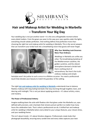 Hair and Makeup Artist for Wedding in Marbella