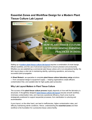 Essential Zones and Workflow Design for a Modern Plant Tissue Culture Lab Layout