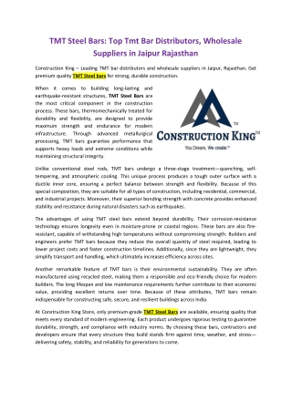 TMT Steel Bars: Top Tmt Bar Distributors, Wholesale Suppliers in Jaipur Rajastha