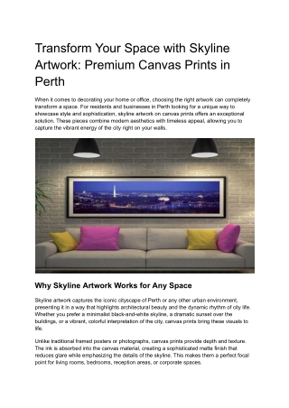 Transform Your Space with Skyline Artwork_ Premium Canvas Prints in Perth