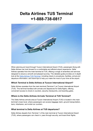 Delta Airlines TUS Terminal  1-888-738-0817