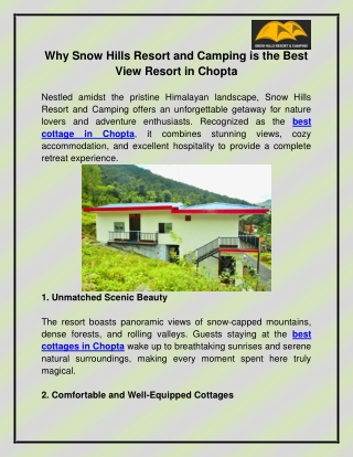 Best Cottage in Chopta