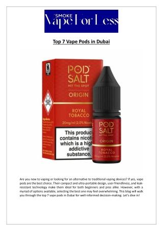Top 7 Vape Pods in Dubai 2025- Best Disposable & Refillable Pod Brands