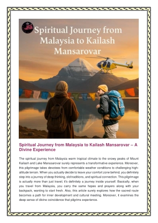 Spiritual Journey from Malaysia to Kailash Mansarovar