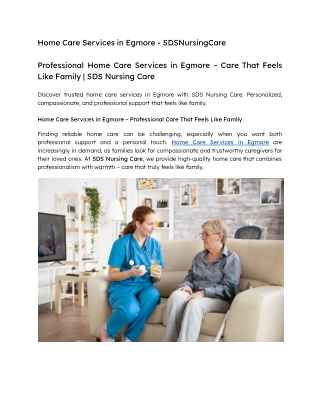 Home Care Services in Egmore - SDSNursingCare