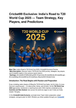 Cricbet99 Exclusive_ India’s Road to T20 World Cup 2025 — Team Strategy, Key Players, and Predictions