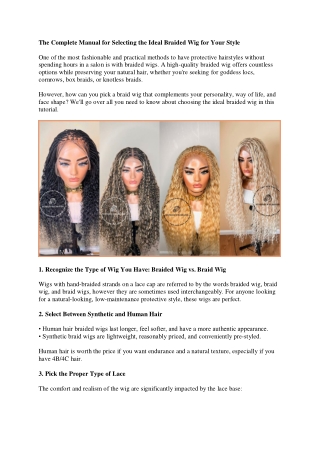 The Complete Manual for Selecting the Ideal Braided Wig for Your Style