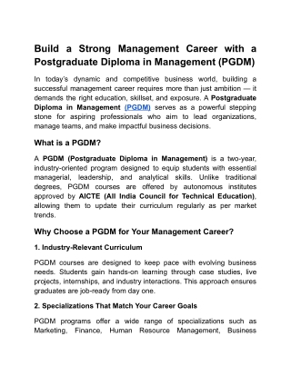 Build a Strong Management Career with a Postgraduate Diploma in Management (PGDM)