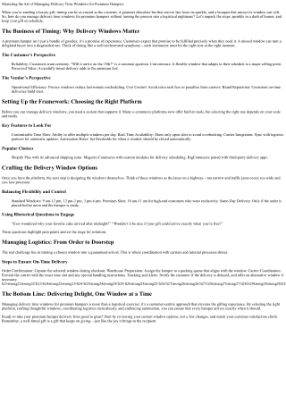 Mastering the Art of Managing Delivery Time Windows for Premium Hampers