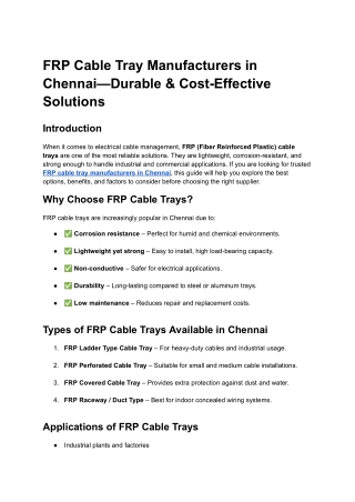 FRP Cable Tray Manufacturers in Chennai