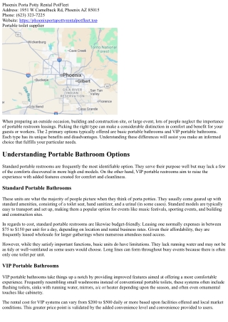 Choosing In Between Standard and VIP Portable Restroom Rentals: Advantages And D