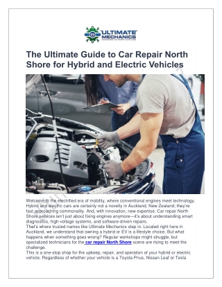 The Ultimate Guide to Car Repair North Shore for Hybrid and Electric Vehicles