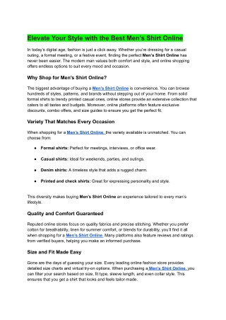 Elevate Your Style with the Best Men’s Shirt Online