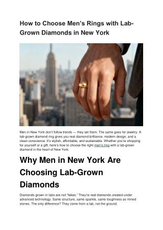 How to Choose Men’s Rings with Lab-Grown Diamonds in New York