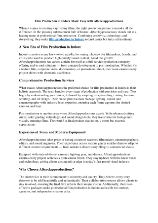 Film Production in Indore Made Easy with Afterclapproductions