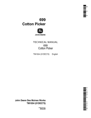 John Deere 699 Cotton Picker Service Repair Manual Instant Download (tm1054)